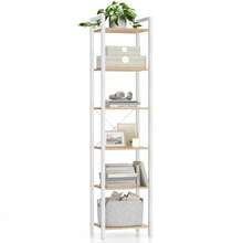 VASAGLE Regal, Bücherregal, Standregal, DVD-Regal, mit 6 Ebenen, Büroregal, offene Ablagen, für Büro, Wohnzimmer, Schlafzimmer, Küche,Naturbeige-Mattweiß - Beige - Übersicht 3