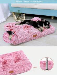 1PC Washable Plush Pet Crate Bed For Dog Anti-Slip Pet Mat Bed For Cat Fluffy Comfy Pet Sleeping Mat For Large, Jumbo, Medium, Small Dogs Breeds - Red and White - View 6