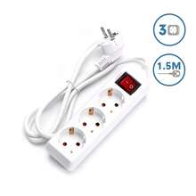 Aigostar Regleta alargador de 3 enchufes con cable de 1,5 metros e interruptor. Color Blanco - Enchufe EU Tipo F(220-240V) - Ver 2