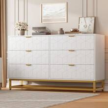 ShiningLove Drawer Dresser With Gold Metal Legs, Grey Stylish Storage Chest For Bedroom, Closet Or Living Room - 白色六腳梳妝台(較大) - 查看 2