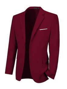 Furuyal 男士两件套优雅西装套装，男士绅士纯色双扣修身单排扣商务西装外套及裤子套装，适合舞会、派对、婚礼等场合，尽显绅士风范，酒红色，尺码 XS-3XL