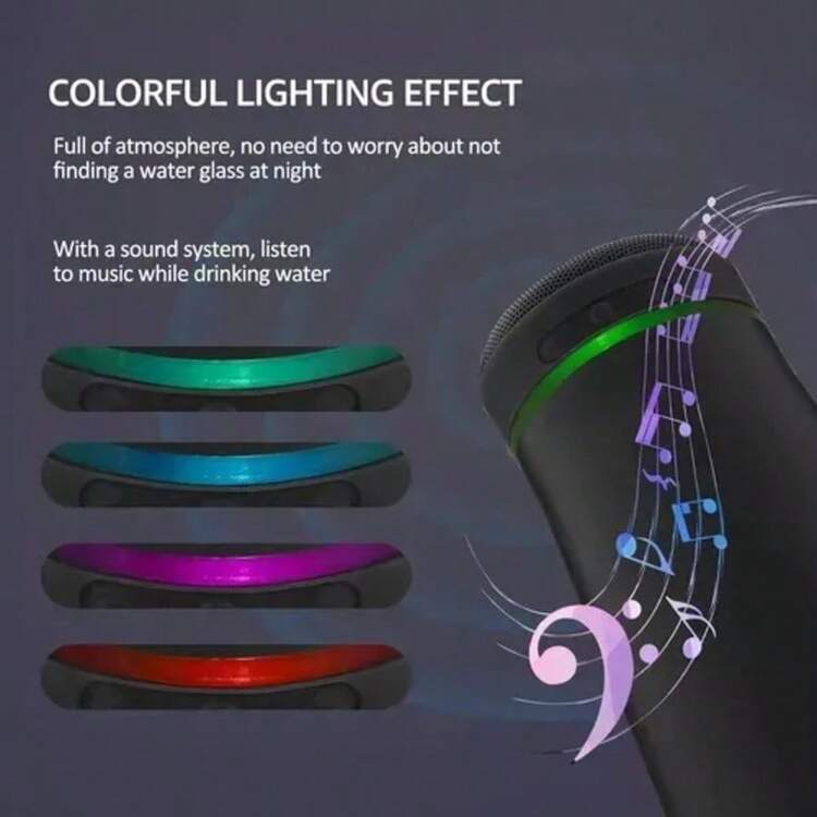 Taza de acero inoxidable aislada con altavoz inalámbrico, forma ovalada, antideslizante, reutilizable, multifuncional, carga USB, batería de litio integrada, solo lavado a mano - Ideal para cumpleaños y adultos - Negro - Añade 8