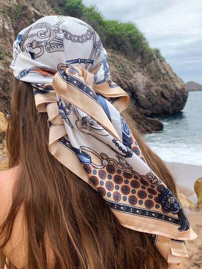 女士印花头巾，时尚户外头巾，适合春、夏、秋季，可用作头巾、领巾、衬里、服装配饰、方巾，用于包裹和装饰头部，也可用作发饰。