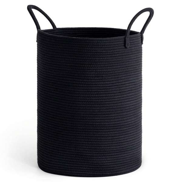 Multi-Purpose Tall Rope Laundry Basket – Woven Design For Towels, Dirty Clothes, Toys & Blankets – Suitable For Living Room, Bathroom & Laundry Room Use