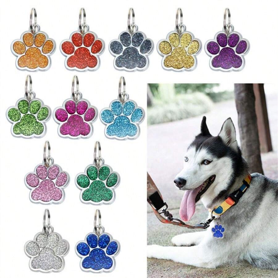 2 piezas Placa de identificación personalizada con diseño de pata de gato, Placa de identificación para collar de perro (Color y estilo aleatorios)