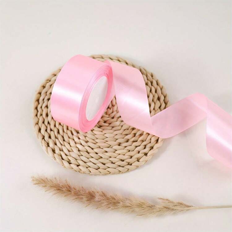 1 Roll 0.6/4cm Wide Satin Ribbon, Suitable For Hair Accessories, Cake Baking, Packaging - Pink - View 11