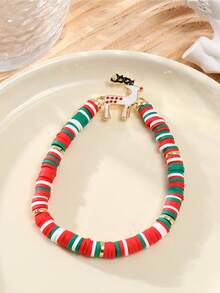 Set da 6 braccialetti con ciondoli in argilla polimerica a tema natalizio: renne, pupazzo di neve, albero di Natale, adatti per uomo e donna, regalo per feste