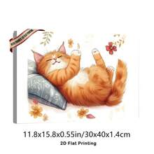 1pc 30*40cm(12x16inch) Framed Wall Art Poster Art Canvas Wall Art Lazy Cat Perfect For Home Decor Gifts & Keepsakes Ready To Hang.Stretched And Framed Ready To Hang.