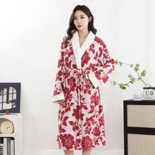 1件女款加厚真空包裝長款浴袍晨袍睡袍家居袍 雙色提花口袋 壓扣設計 休閒可愛 高端 洗澡游泳 浴室美容沙龍適用 民俗禮品 - 彩色 - 查看 6