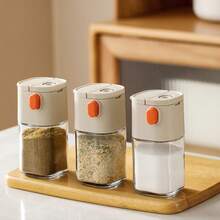 Household Quantitative Salt Bottle, Double Mouth Metering Control Salt Spray Seasoning Jar, Kitchen Press Type Glass Seasoning Bottle, Salt Jar - 米色 - 查看 2
