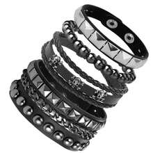 Xiacheng 4pcs Leather Rivet Bracelet Set, Unisex Punk Rock Cuff Wristband, Emo Accessories Suit, Suitable For 80s 90s Outfit - Black - View 13