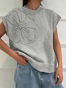 Minimalana 大码印花无袖毛衣上衣，休闲时尚，适合早午餐场合，春夏穿着 - 灰色 - 查看 6