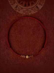 14 Karat vergoldetes gewebtes rotes Münzen-Armband, verstellbarer Glücks-Seil-Amulett, rotes Seil gewebtes Armband für Damen und Mädchen, Glücks-Schmuck Rot - Münze - Übersicht 6