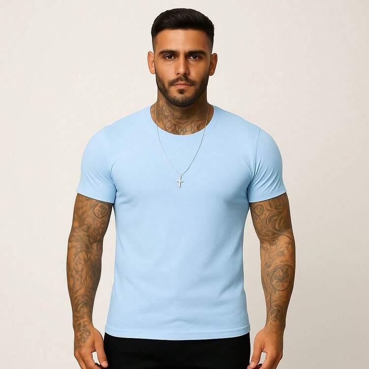 Men's 100% Ribbed T-Shirt - 淺藍色 - 查看 2