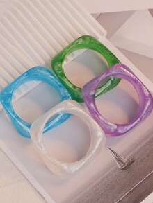 1pc Colorful Geometric Semi-Transparent Resin Bracelet, Fashionable & Versatile For Women