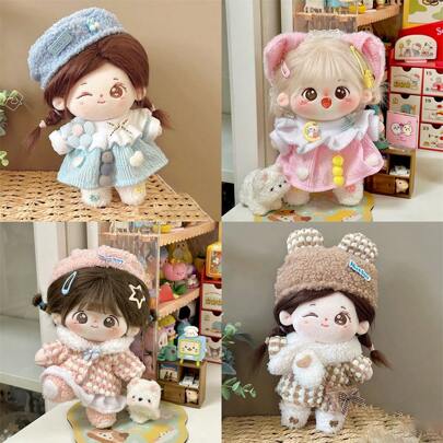 20cm Cotton Doll Set (Hat + Hair Accessory + Top + Bib Skirt + Shoes), Doll Outfit Accessories, Suitable For Teenagers, Halloween, Christmas Party, Toys (Doll Clothes Only)