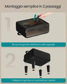 SONGMICS Sgabello Pouf Contenitore, Poggiapiedi in Tessuto Simil Lino, Imbottitura Spessa, Portata fino a 150 kg, per Soggiorno, Camera da Letto, Ingresso, Nero Inchiostro - nero - Visualizzare 5