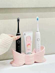 1 Piece Nordic Style Bow Shape Toothbrush Holder, Electric Toothbrush Holder, Cosmetic Storage Rack, Toothbrush Storage Box, Soap Dish, Home Desktop Decorative Holder, Aesthetic Room Decor, Home Decor, Space Saving Organization, Kitchen, Bathroom, Bedroom Accessories
