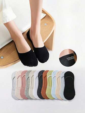 10/20 st, slumpmässigt färgad båtstrumpor för kvinnor, grunt, halkfri silikon, osynliga strumpor, vår/sommar