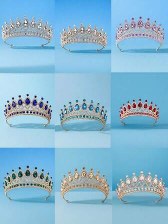 1 件时尚优雅的女士皇冠头饰，锌合金材质，饰有水钻和彩色宝石，适合婚礼、生日、正式场合，具有欧洲奢华和复古风格