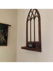 Gothic Window Shelf- Unique Cathedral Wood Shelves For Plants, Candles, And Treasures- Ideal Home Decor Gift - Coffee Brown - View 5