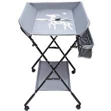25KG Baby Changing Table - Foldable Diaper Care Station With Cute Prints & Wheels, Height Adjustable Unit With Storage Bags, Portable Massage Table For Parents - Grey - View 10