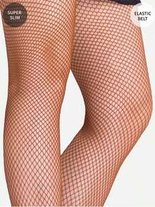 时尚性感拉丁舞高弹力网眼紧身裤，修身露趾渔网袜，黑色/棕色/肤色，大码，含透明连裤袜，圣诞礼物 - 棕色 - 查看 3