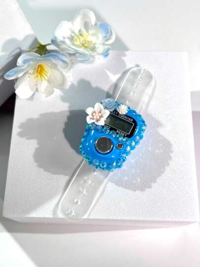 New Rhinestone Decorated Electronic Counter, Convenient Manual Press Counter For Praying, People Counting, Available In Multiple Colors, Easy To Operate