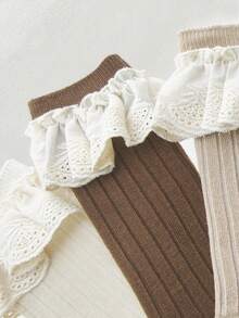 3 đôi tất bắp chân bằng vải lanh thắt nơ, tất dài đến bắp chân kiểu Tây Ban Nha dành cho trẻ em, tất khiêu vũ - Nhiều màu - Xem 8