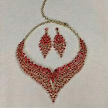 2 件套女士項鍊和耳環套裝,優雅華麗水鑽珠寶,適合婚禮、派對、舞會 - 白色 - 查看 6