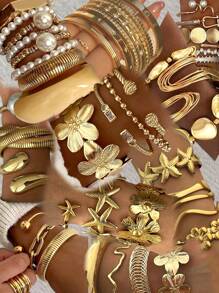 21/16/10/5 pezzi Set di braccialetti eleganti e alla moda dal design vintage, con fiori in resina colorati, perle, strass, forme geometriche, plissettature, nodi, lucidi, chunky, adatti per vacanze, feste, regali, uso quotidiano (consegna casuale)