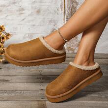 2024冬季新款外贸女款加绒保暖厚底无跟包头羊毛半拖鞋 - 駝色新款 - 查看 5