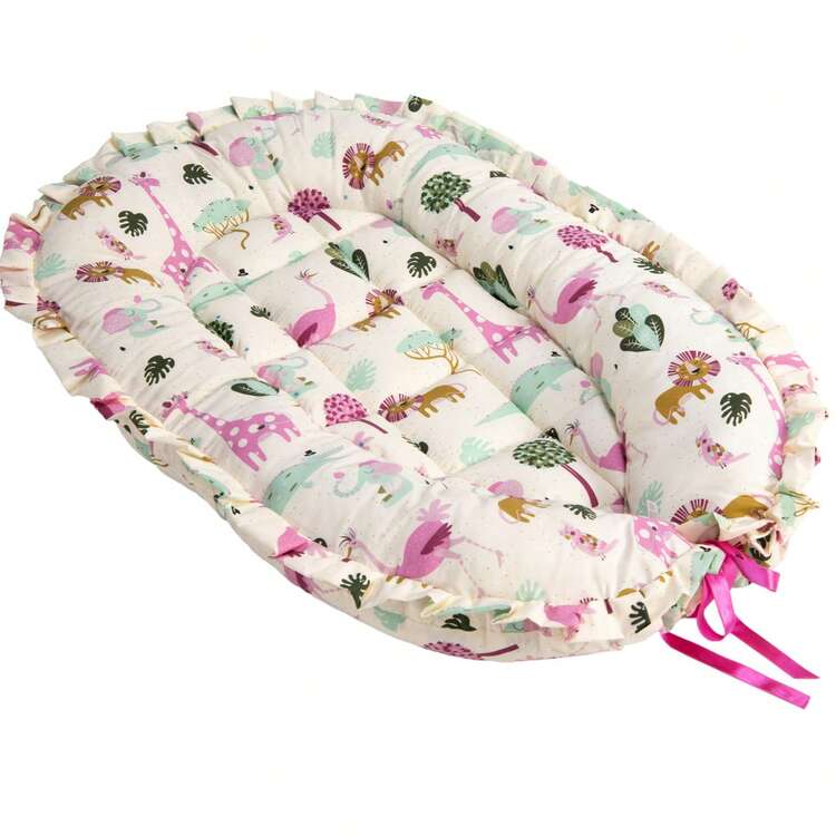 Soft 100% Cotton Plain Or Printed Baby Sleeping Nest - 粉紅色長頸鹿 - 查看 1