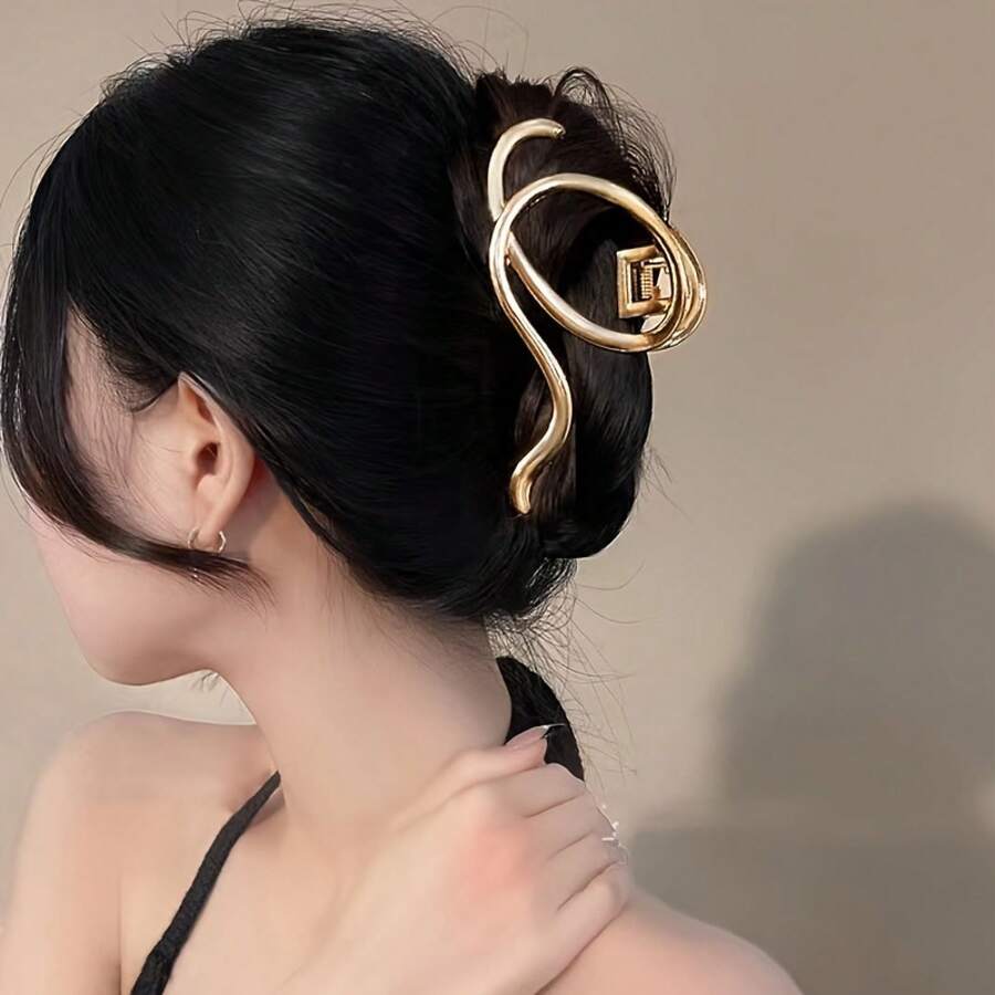 One Metal Wave Hair Clip, Simple Style, Non-Slip Ponytail Holder, Women's Hair Accessory - 金色 - 查看 1