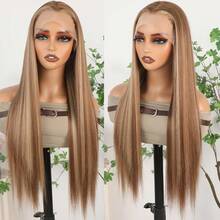 13X4 Free Part Blue Lace Front Wigs 26 Inch Pre Plucked Long Straight Hair Wigs Glueless Soft Light Blue Colored Wigs Heat Resistant Long Blue Straight Synthetic Lace Front Wigs For Fashion Women For Daily Christmas Party Cosplay Use - Làm nổi bật tóc vàng - Xem 5