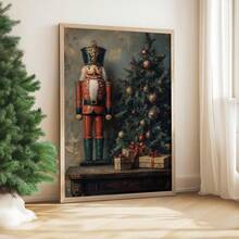 1 peça, tela para pendurar, arte de parede emoldurada, arte de parede de quebra-nozes de Natal - feriado, decorações de cenário de neve e decoração de feriado, decoração de casa de feriado, pintura a óleo de Natal, árvore de Natal, decorações de Natal - Multicolorido - Ver 5