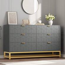 ShiningLove Drawer Dresser With Gold Metal Legs, Grey Stylish Storage Chest For Bedroom, Closet Or Living Room - Tủ quần áo 6 ngăn kéo màu xám (lớn hơn) - Xem 1