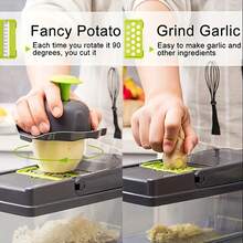 16-Piece Vegetable Chopper And Fruit Slicer Set, Including 16 Kitchen Food Graters With Containers, Vegetable Choppers, Professional Onion Choppers, Suitable For Onions And Potatoes - 綠色 - 查看 9