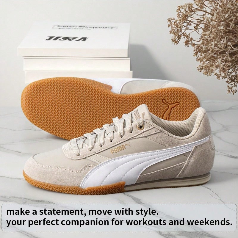 Puma Zapatillas de mujer de corte bajo con cordones, BELLA DONNA NYLON, zapatos deportivos ligeros y cómodos, para uso casual y diario, 403554 - Gris grava-Blanco Puma-Dorado - Ver 1