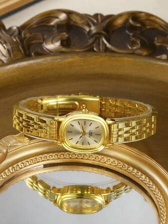 LIANDU LIANDU 1pc Retro Casual Chic Mini Oval Women's Quartz Watch, Gold Oval Case, Suitable For Daily Wear, Birthday Gift, Party, Holiday Gathering, Ideal Gift For Yourself Or Friends