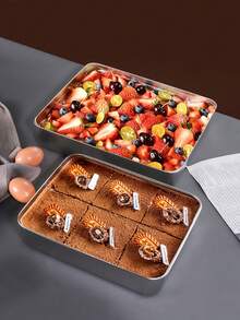 1pc/2pcs Stainless Steel Rectangular Baking Pans, Square Shape, Non-Stick, Durable, For Tiramisu, Lasagna, And Desserts,Kitchen Accessories, Meal Preparation, Restaurant Tools,New Year Decorations,Halloween Gifts, Home Decorations, Christmas Gift Boxes - Multicolor - View 5