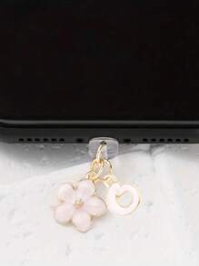 1 件时尚粉色花卉字母手机防尘塞，精致 A-Z 字母金属挂件，适合作为女性生日礼物，兼容 Lightning（5-14）/ Type-C 接口 - 粉色 - 查看 46