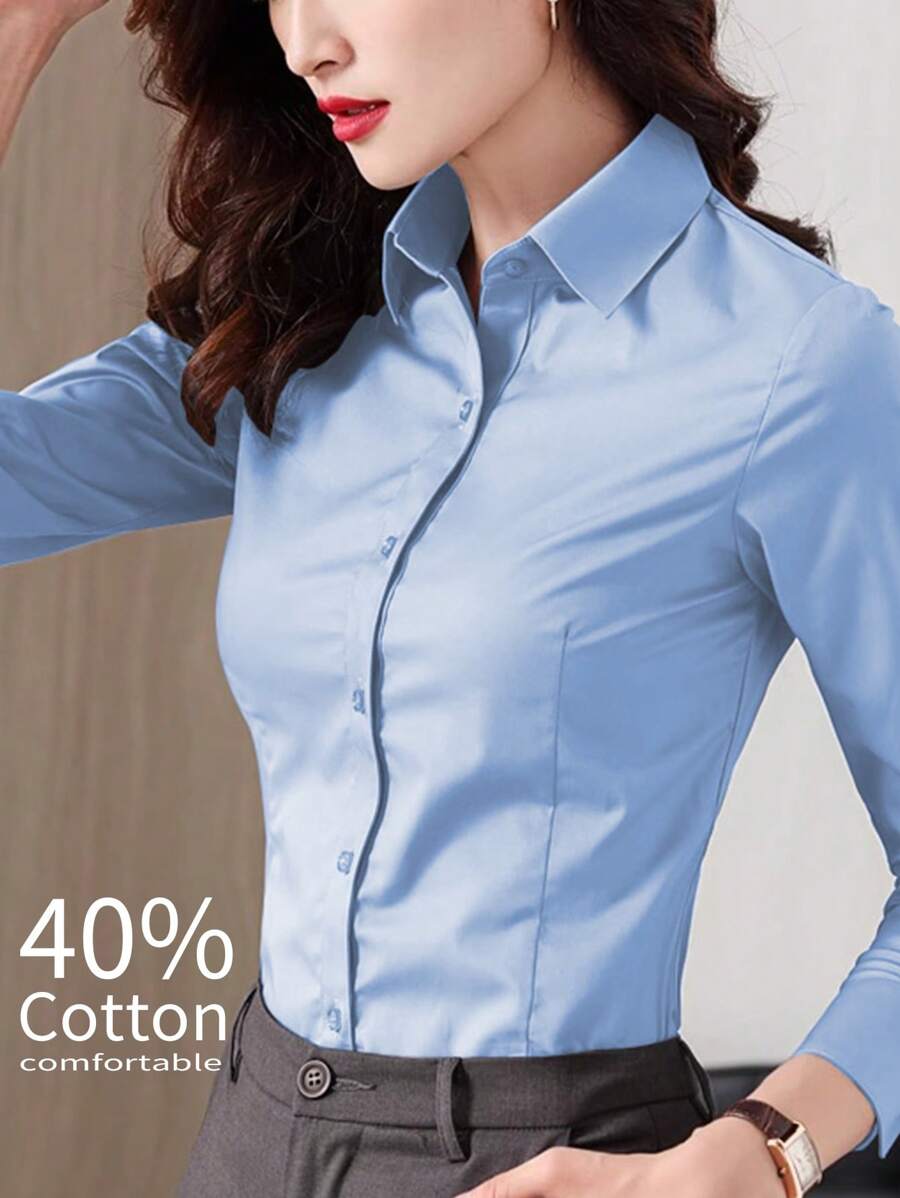 女士职业正装蓝色长袖衬衫，办公室工作衬衫，2025 年春秋季新品系列