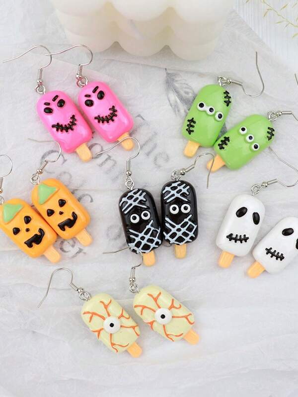 1 Pair Funny Halloween Popsicle Earrings, Cartoon Food Earrings, Unique Cute Creative Earrings