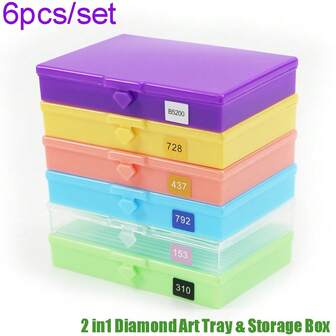 6pcs/Set 2 In1 Diamond Art Tray & Storage Box, Diamond Painting Tray Tools Accesses, Storage Organizer Box For DIY Crafts Accessories Jewelry Beads Card