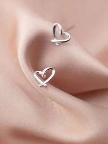 1 对 S925 纯银丝带心形耳钉，休闲简约珠宝礼物，适合女性、朋友、日常佩戴、生日、节日 - 愛心 - 查看 5
