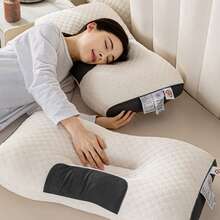 2-Pack Grey/White Ergonomic Pillows For Neck Pain Relief, Breathable Cotton Pillows For Side Sleepers - Multicolor - View 7