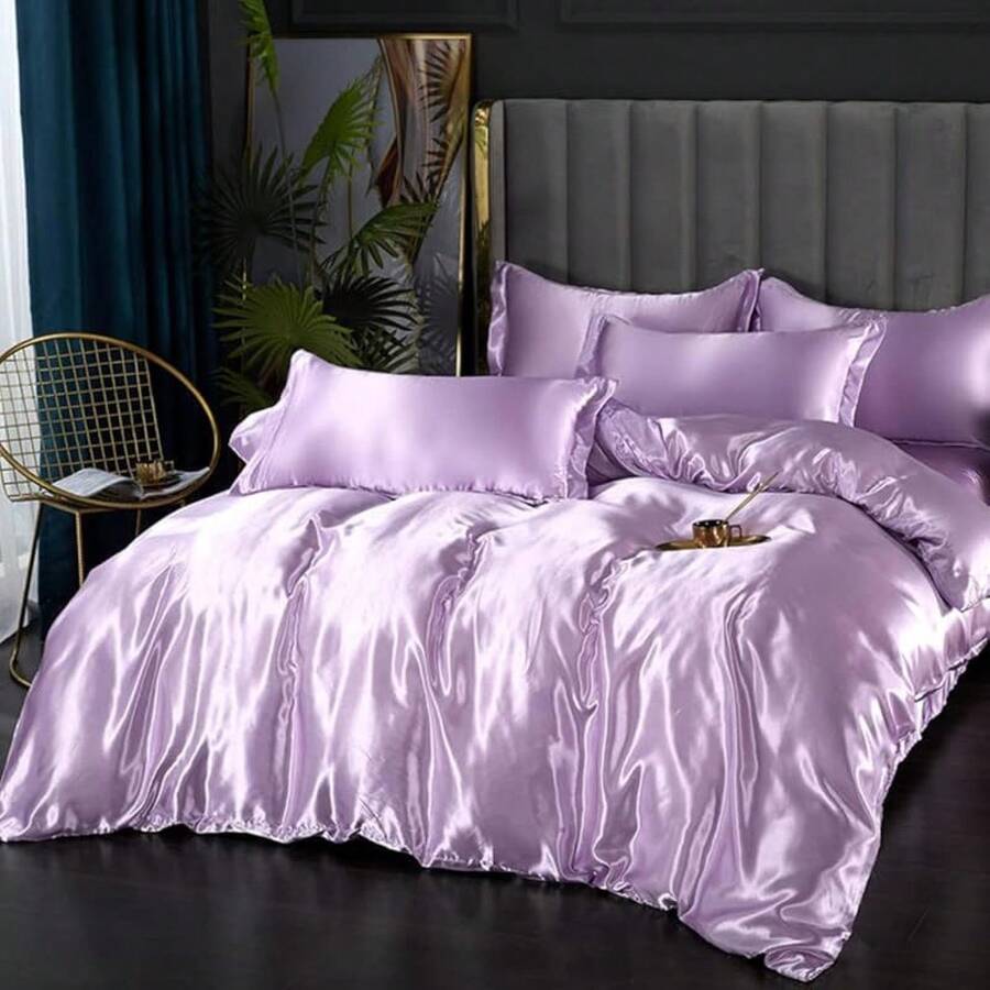 Full Satin Bedding Set In Wine Red, Silk - Like, Luxury Soft Burgundy Comforter Cover, Chic Bedroom Decor, Zippered (1 Duvet Cover + 2 Pillow Cases) - Multi 40 - 查看 1