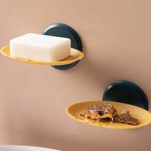 1pc Bathroom Round Soap Dish Holder, Wall Mounted Or Countertop Soap Tray