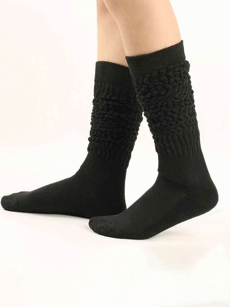 1/3/5/6/10 双装女士纯白色中筒袜，简约时尚休闲百搭保暖柔软弹力耐穿中筒袜，适合日常穿着 - 白色 - 查看 4